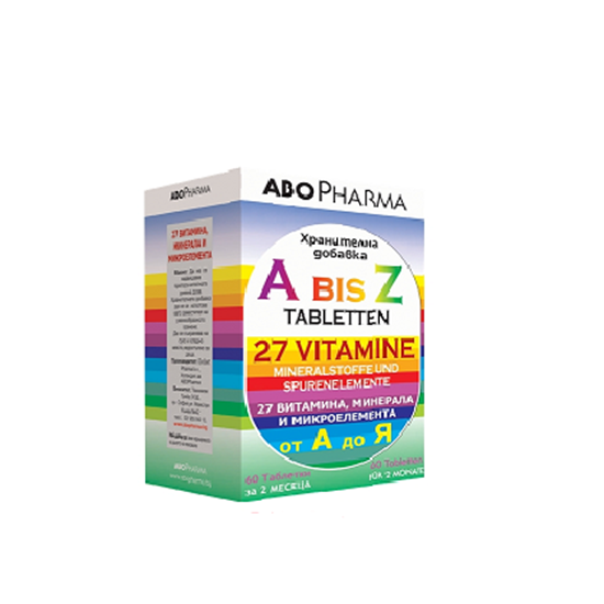 Снимка на АБОФАРМА/ABOPHARMA А ДО Z – 27 ВИТАМИНИ, МИНЕРАЛИ И МИКРОЕЛЕМЕНТИ ТАБЛЕТКИ Х 60 БР.