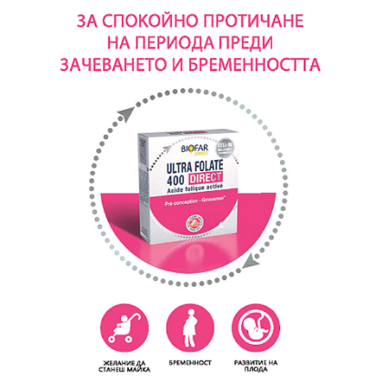 Снимка на BIOFAR/БИОФАР ULTRA FOLATE 400 DIRECT САШЕТА Х 14 БР. 