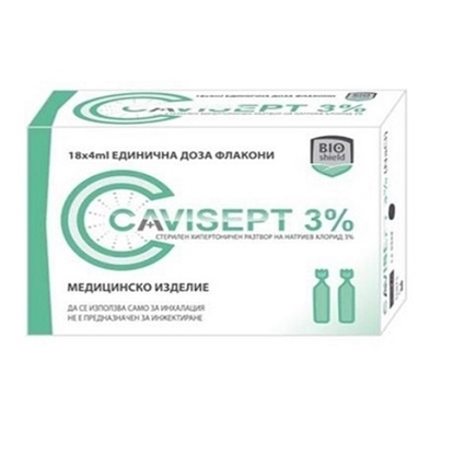 Снимка на BIOSHIELD CAVISEPT/КАВИСЕПТ ДОЗИ ЗА ИНХАЛАЦИИ 3%  4 МЛ Х 18 БР.